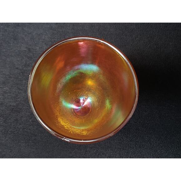 Vintage Imperial Crackle Marigold Carnival Glass Goblet Tumbler Wine Candy Dish - Picture 4 of 8